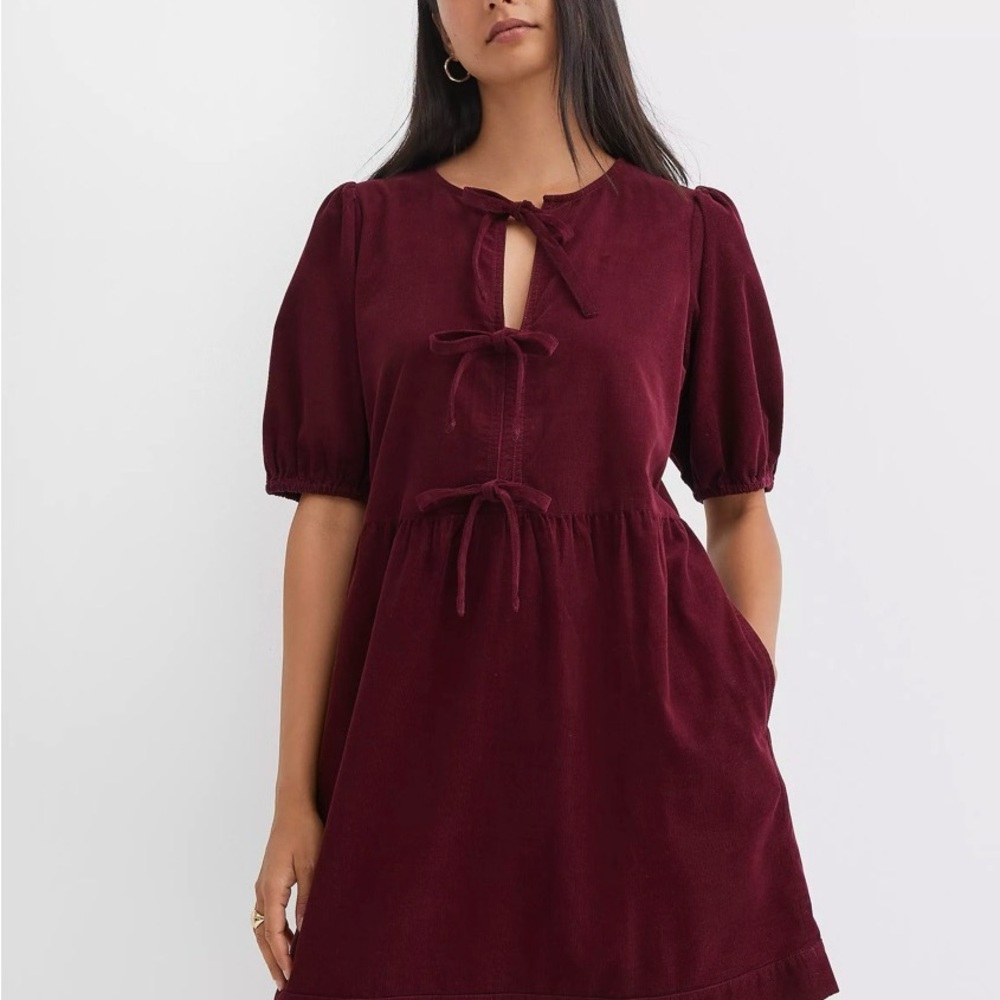 Loft Bow-Front Pocket Burgundy Dress